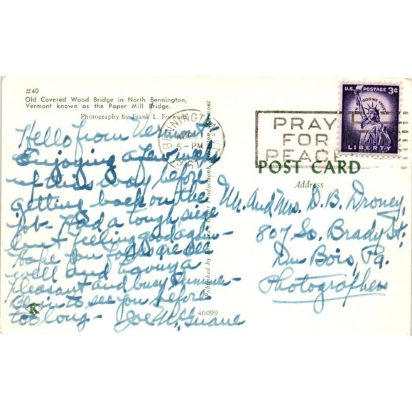 Old Covered Bridge Wood Postcard Travel Souvenir Posted Vermont North Bennington - Picture 2 of 2